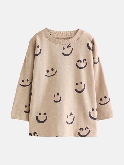 Next - Jongens - T-shirt van 100% katoen met lange mouwen en print - Naturel