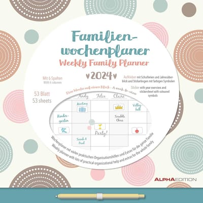 Familie Weekplanner 2024 Dots - Grote Wandkalender met 6 Kolommen voor Afspraken