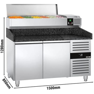 GGM Gastro Pizzakühltisch PREMIUM - 1500x800mm - mit 2 Türen - inkl. Kühlaufsatzvitrine - 7x GN 1/4 Zilver