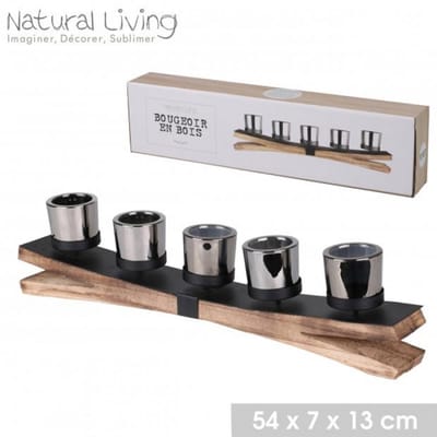 "NATURAL LIVING" KANDELAAR MET HOUTEN EN METALEN VOET 54X7XH13CM