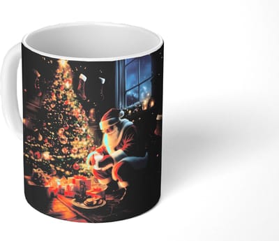Mok - Koffiemok - Kerstman - Haard - Donker - Mokken - 350 ML - Beker - Koffiemokken - Theemok