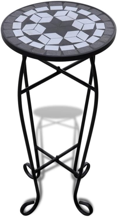 Mozaïek bijzettafel - Bloemenstandaard theetafel - Terras decoratie - Handgemaakt mozaïek - 30x60 cm - Wit en zwart