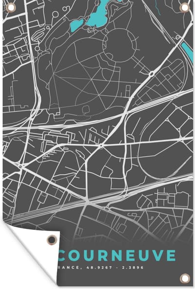 Muurdecoratie La Courneuve - Stadskaart - Kaart - Plattegrond - Frankrijk - 120x180 cm - Tuinposter - Tuindoek