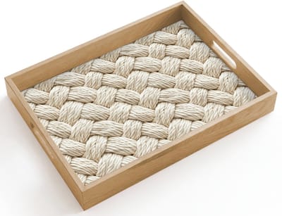 Dienblad hout 40x30 cm - Schootdienblad - Touw - Gebreid - Beige - Borrelplank rechthoek - Plateau dienbladen