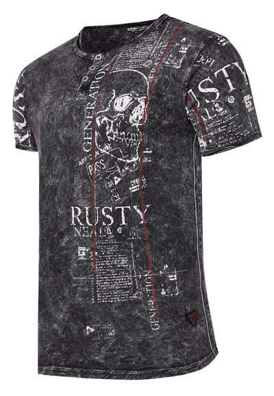 Henley T-shirt met knoopstreep en prints aan de voorkant