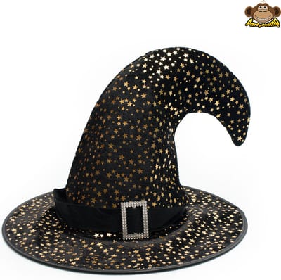 Partychimp Heksenhoed Dames Stars Carnavalskleding Verkleedkleding Volwassenen - Polyester - Goud/zwart - One-size
