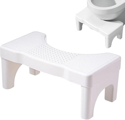 Toiletkruk - Badkamerkruk Voetenbank - Betere Stoelgang - Antislip Draaggreep - Compact - Wit Grijs