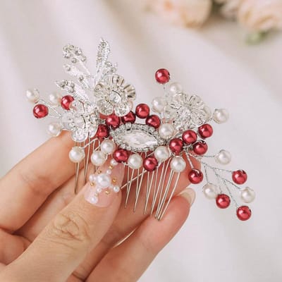 Roze Kristallen Bloem Haaraccessoire Bruid - Vintage Bruiloft Hoofddeksel met Parelversiering