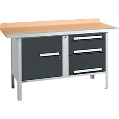 Box-type werkbank Schäfer Shop Select PWi 150-7, beuken multiplex blad, met stalen rand, tot 750 kg, B 1500 x D 700 x H 840 mm, antraciet