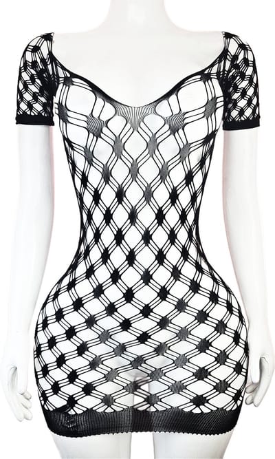 BamBella® - Jurk - Onesize - Erotische sexy nacht jurkje Zwart doorzichtig kant - Super Stretch