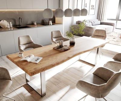 Eettafel Edge acacia natuur 280x100 XL edelstaal smal Live-Edge