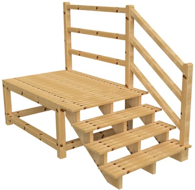 MILANO buitentrap 4 treden H71 cm - bordes L189 x B120 cm - trapleuning rechts - bordesleuning rechts