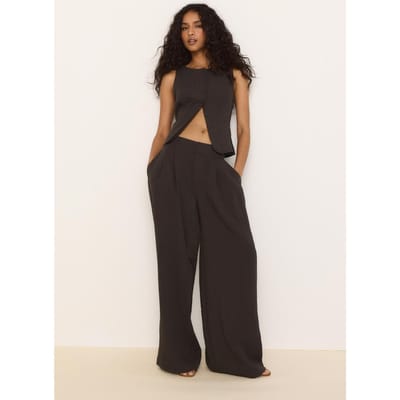 Stradivarius Nette wide leg broek met verstelbare knopen  Bruin 32