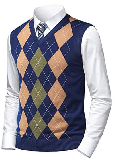 Argyle V-hals Mouwloze Trui voor Heren - Grijs en Zwart Knitwear