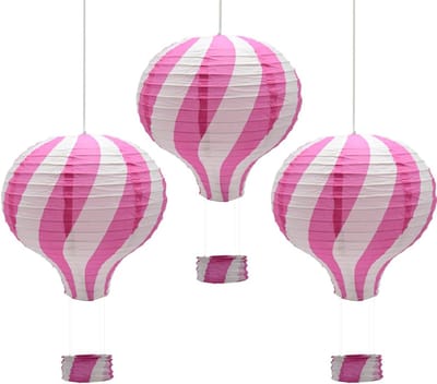 3 Stuks Papieren Lantaarns 30 cm Roze Papieren Lantaarn Hangende Heteluchtballon voor Verjaardag Bruiloft Kerst Decor Halloween Feestdecoratie (Roze/RQFNS)