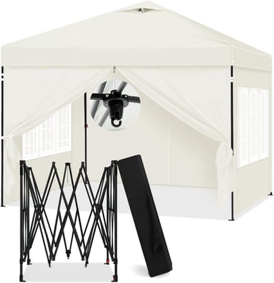 Partytent met Zijwanden - Tuinpaviljoen Vouwbaar - Buitenfeesten Organiseren - Waterdicht UV-Bestendig - 3 x 3 meter - Beige