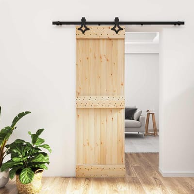 vidaXL - Schuifdeur - Naturel - en - Zwart - 70 - x - 210 - cm - Massief - Pine - Hout