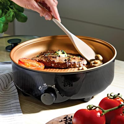 Elektrische Pan - Party Pan Tafelpan - Direct Koken Tafel - Cool Touch Exterieur - Ø 26 cm - Zwart
