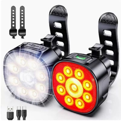 Fietsverlichtingsset met 8+12 lichtstanden, extra heldere voor- en achterlamp voor fietsen, oplaadbare krachtige USB LED-fietslampen met IP65 waterdichtheid, eenvoudig te monteren navigatielichten.