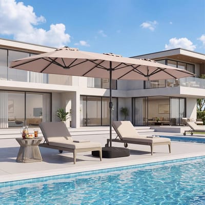 Dubbele Tuinparasol 400x200 cm XXL – Grote Terrasparasol met Standaard, UV50+ Bescherming, Zwengel & Ventilatie – Ovaal, Bruin – Nicolehome