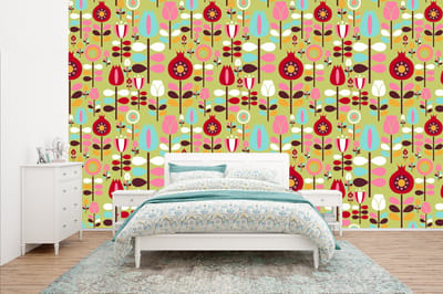 Behang - Fotobehang Patronen - Bloemen - Kleuren - Breedte 400 cm x hoogte 240 cm