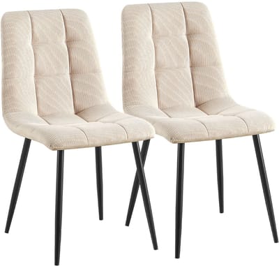 CLP Antibes eetkamerstoelen set van 2 - ribstof - 150 kg - metaal - Ribstof/creme