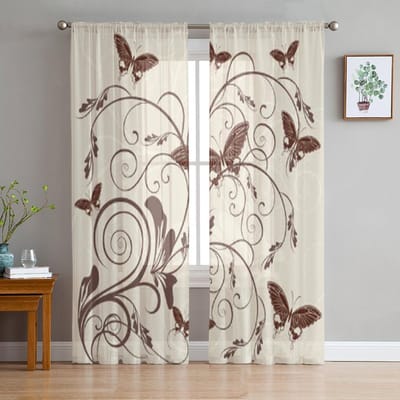 Vintage Bloemen Transparante Gordijnen voor Woonkamer Transparante Tule Raamdecoratie Slaapkamer Keuken Huisdecoratie Sluier Gordijnen 135W x 114H(cm) white