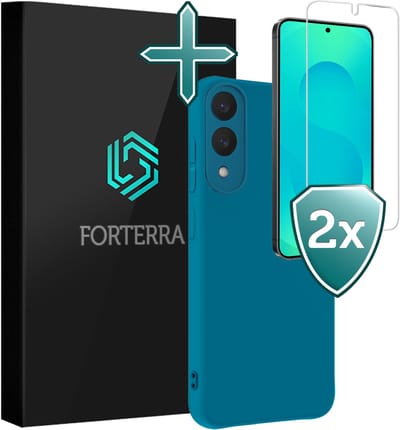 Hoesje Met 2x Screenprotector - Geschikt voor Samsung Galaxy S25 Edge - Sterk & Shockproof - Telefoon Hoes - Back Cover - Siliconen Case - Donkerblauw