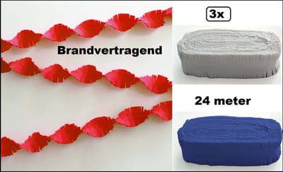 3x Crepe guirlande rood/wit/blauw 24 meter - Brandvertragend - totaal 72 meter - Holland Thema feest party WK Nederland Frankrijk USA