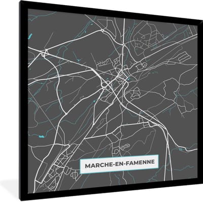 Fotolijst incl. Poster - België – Marche en Famenne – Stadskaart – Kaart – Blauw – Plattegrond - 40x40 cm - Posterlijst