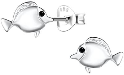 Joy|S - Zilveren vis oorbellen - 8 x 6 mm - visje - sterling zilver 925 met zwarte accentjes - kinderoorbellen