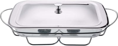 Buffetwarmer Roestvrij Staal - Warmhoudplaat Voedsel - Feestelijke Catering - Dubbele Branders - 42.8x21x13 cm - Goud en Zilver