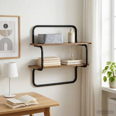 vidaXL - Wandplank - met - 2 - niveaus - Gerookt - eiken - 80 - x - 24,5 - x - 61 - cm