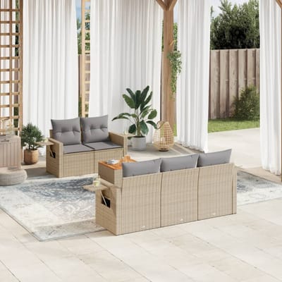 vidaXL - 6-delige - Loungeset - met - kussens - poly - rattan - beige