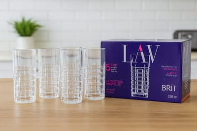 LAV Brit – Set van 6 Glazen – 358 ml – Modern Geometrisch Design – Voor Water, Frisdrank en Cocktails