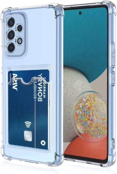 Telefoonhoesje Anti-Shock Pasjeshouder Geschikt voor Samsung Galaxy A73 met Camera bescherming - Ruimte voor pasje - TPU Silicone - FuturiQ - Transparant