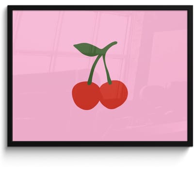 Poster in lijst - Fotolijst 70x50 cm - Posters - Kersen - Roze - Illustratie - Posterlijst zwart - Decoratie - Wanddecoratie woonkamer - Muurdecoratie slaapkamer