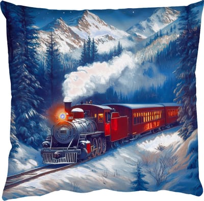Sierkussens - Kussentjes Woonkamer - 50x50 cm - Trein - Kerst - Sneeuw - Kersttrein - Kerstdecoratie voor binnen - Kerstversiering woonkamer decoratie - Kerstmis versiering in huis - Christmas decorations - Kerstaccessoires