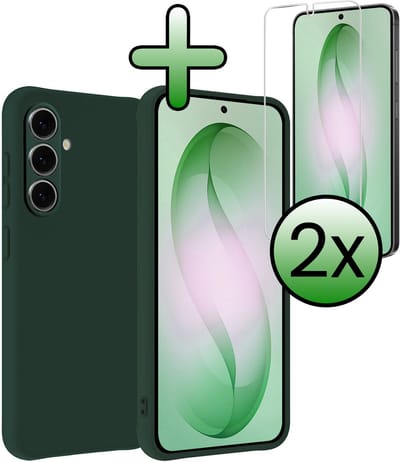 Hoesje Met 2x Screenprotector - Geschikt voor Samsung Galaxy S26 - Sterk & Shockproof - Back Cover - Siliconen Case - Telefoon Hoes - Donkergroen