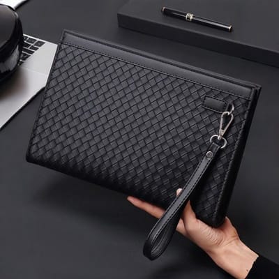 KZQ Zakelijke Polsbandtas Voor Heren Van Pu Leer Met Kaartvak - Grote Ruimte Business Clutch Voor Kantoor En Vrije Tijd - Zwart Groot Model