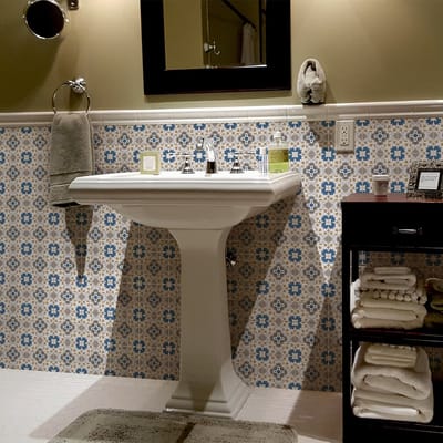 Zelfklevende tegelmuurstickers voor keuken en badkamer - 60 cementtegelstickers, Azulejos Marisa Design - 60 stickers, 20x20cm