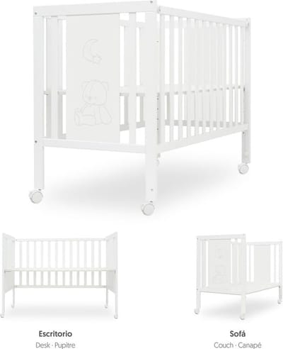 Babybed met co-slaapoptie en convertible functie voor bureau of bank - Wit