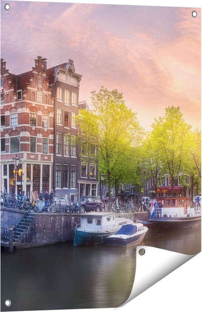 Gards Tuinposter Amsterdamse Grachten - 60x80 cm - Tuindoek - Tuindecoratie - Wanddecoratie buiten - Tuinschilderij