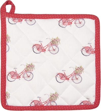 Clayre & Eef Pannenlap 20x20 cm Rood Wit Katoen Vierkant Fiets Afgiet Pannenlap