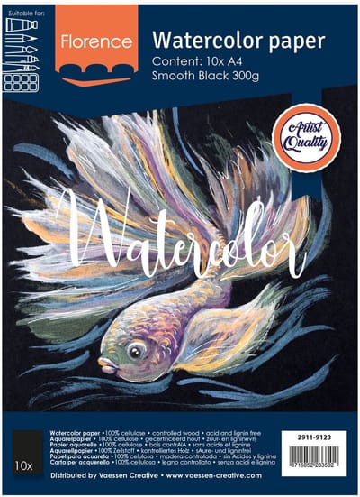 Aquarelpapier - Zwart - A4 - 300 gram - Smooth - Gladde Structuur - Florence - 10 vellen