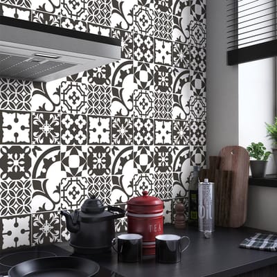 Zelfklevende muurstickers met tegelmotief voor keuken en badkamer - 9 cementtegelstickers (AZULEJOS CORRANO) - 9 stickers, 10x10cm