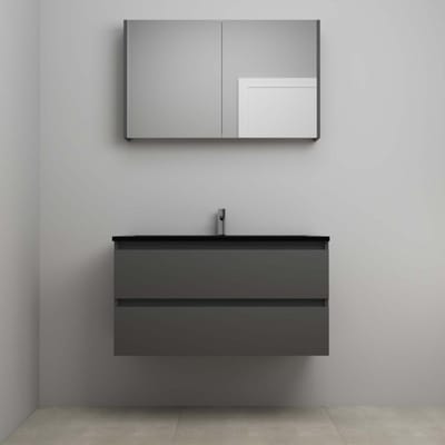 On-Line Badkamermeubelset - 100 cm - Voorgemonteerd - Ladestructuur - Acryl Wastafel - 1 Kraangat - Spiegelkast - Mat Antraciet