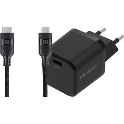 BlueBuilt Power Delivery Oplader 30W + Usb C Kabel 1,5m Nylon Zwart