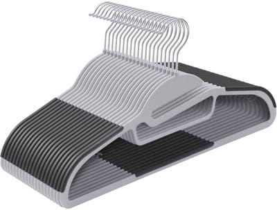 GELLDG Kunststof kledinghangers - verpakking van 20 stuks - U-vormige opening - ruimtebesparend - 0,5 cm dik - 41,5 cm breed - 360° draaibare haak - lichtgrijs en donkergrijs