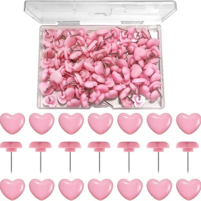 100 stuks-Punaises - Hartvormige punaises - Punaises met kaartmotief - Kantoorartikelen - DIY - Decoratieve punaises - Geschikt voor thuis-school-kantoor-prikbord - Kurkbord - Roze - 1,4*1,2*1,6 cm